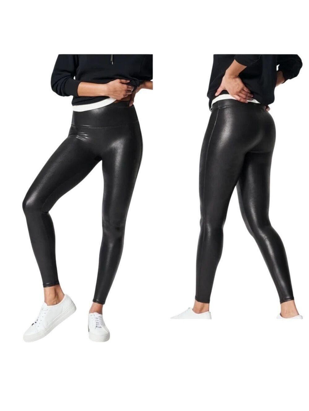 Spanx Shape Smoothing Medium Compression Contour Waistband Faux Leather Leggings